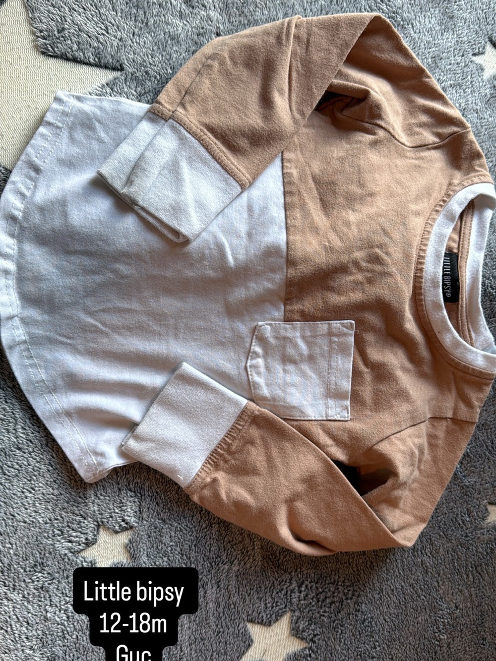 Little Bipsy Two-Tone Pocket Long sleeve Tshirt - Tan & White